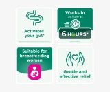 DulcoLax For Women benefits: activates your gut when taken at night to produce a bowel movement in the morning; works in as little as 6 to 12 hours; suitable for breastfeeding women; gentle and effective relief
