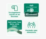 Avantages de DulcoLax Soft Chews : soulagement rapide et en douceur; agit en aussi peu que 30 minutes à 6 heures; fonctionne avec l’eau de votre corps; formule sans stimulants