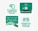 Avantages de DulcoLax Soft Chews : soulagement rapide et en douceur; agit en aussi peu que 30 minutes à 6 heures; fonctionne avec l’eau dans le corps de votre enfant; convient aux enfants de 4 à 11 ans