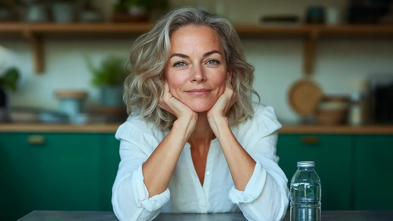 Elderly man running through a forest, wearing a green shirt and a smartwatch.