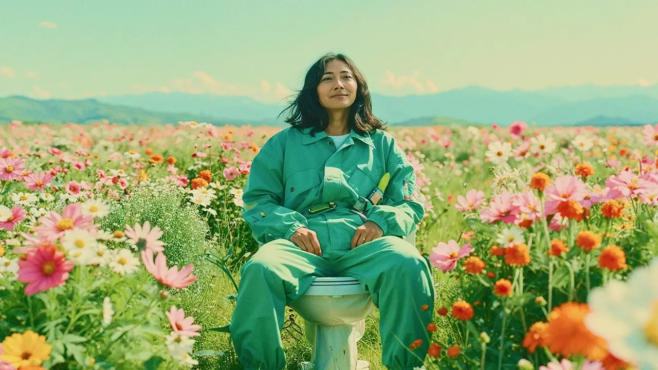Elderly man running through a forest, wearing a green shirt and a smartwatch.