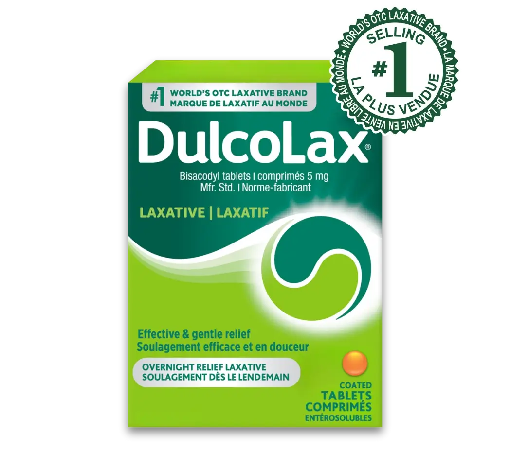 Dulcolax Overnight Laxative Tablets packaging with doctor recommendation badge.