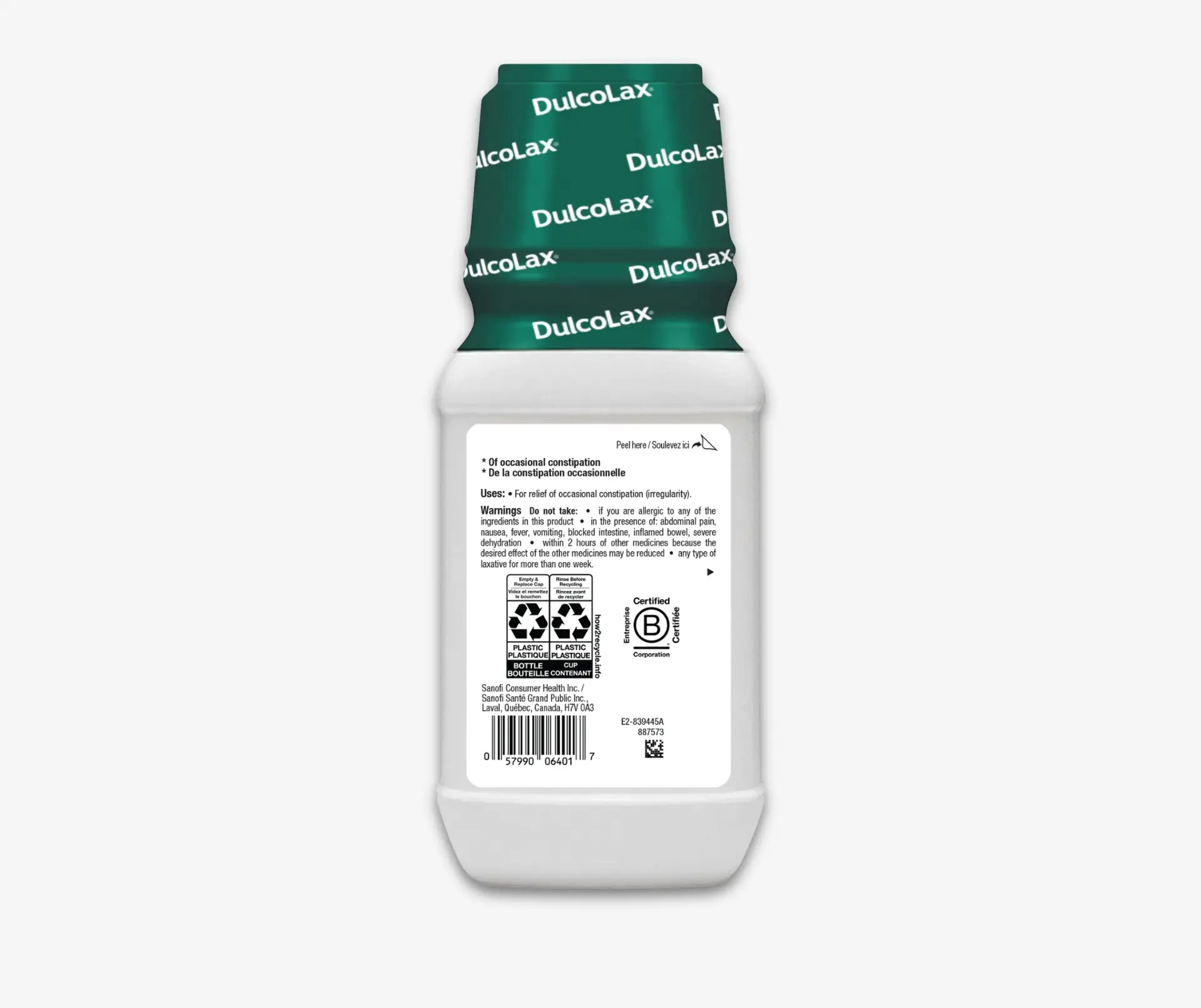 Dos de l’emballage des DulcoLax Liquide