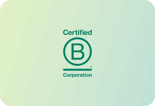 Certified B Corporation logo on a light gradient background.