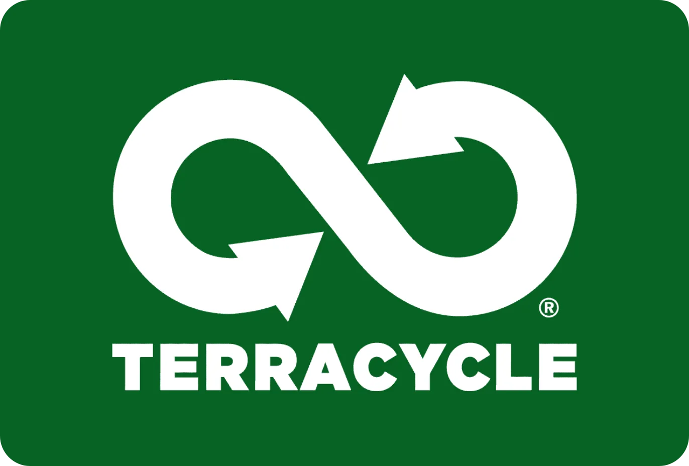 Terracycle logo with a white infinity symbol on a green background.