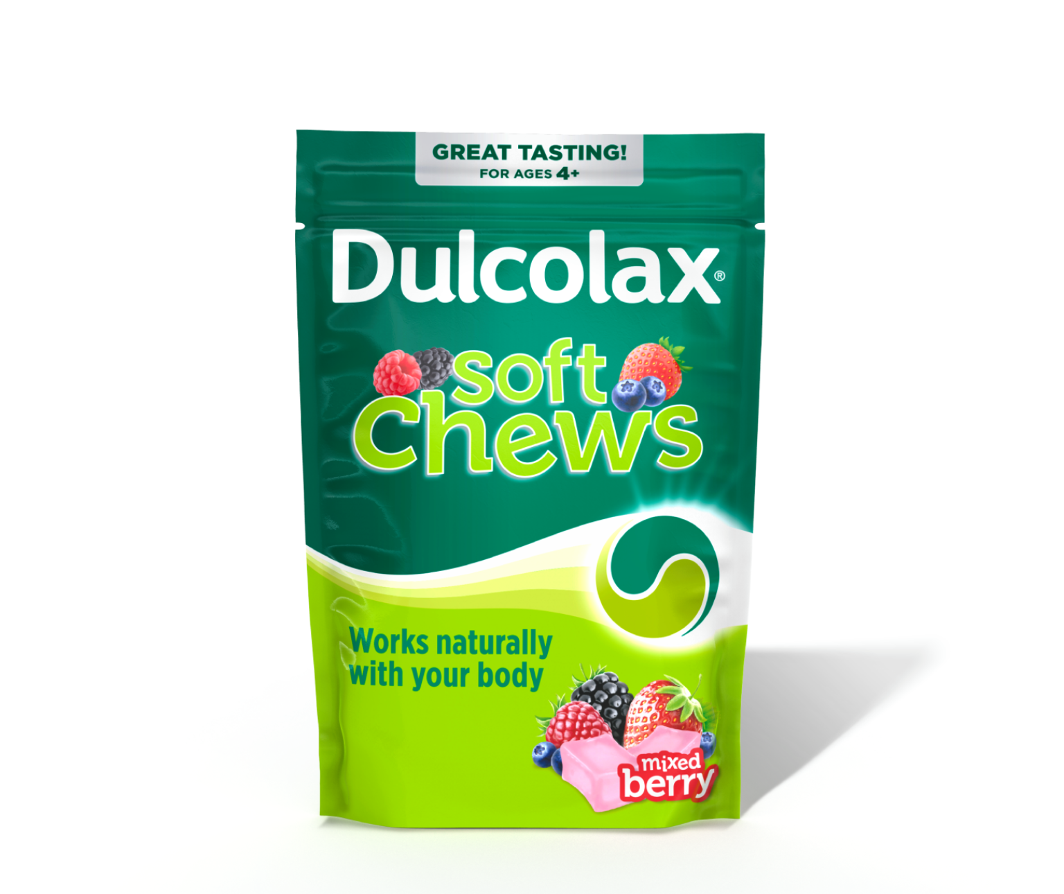 Dulcolax Soft Chews, mixed berry flavor, for ages 4 and up.