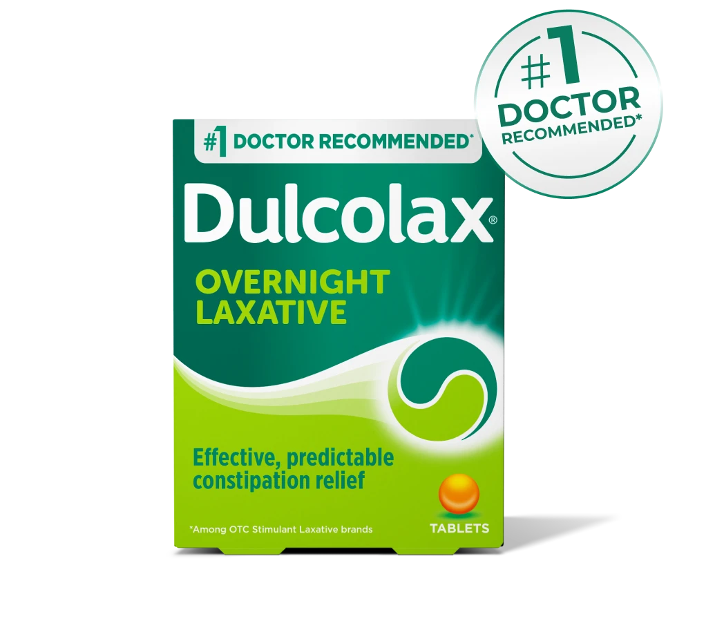 Dulcolax Overnight Laxative Tablets packaging with doctor recommendation badge.
