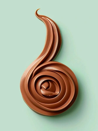 Swirl of chocolate cream on a light green background.