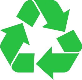 Recycling symbol with three green arrows forming a triangle.