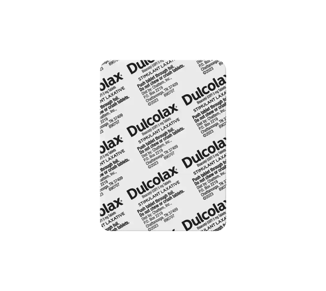 Dulcolax blister pack with product details and dosage instructions.